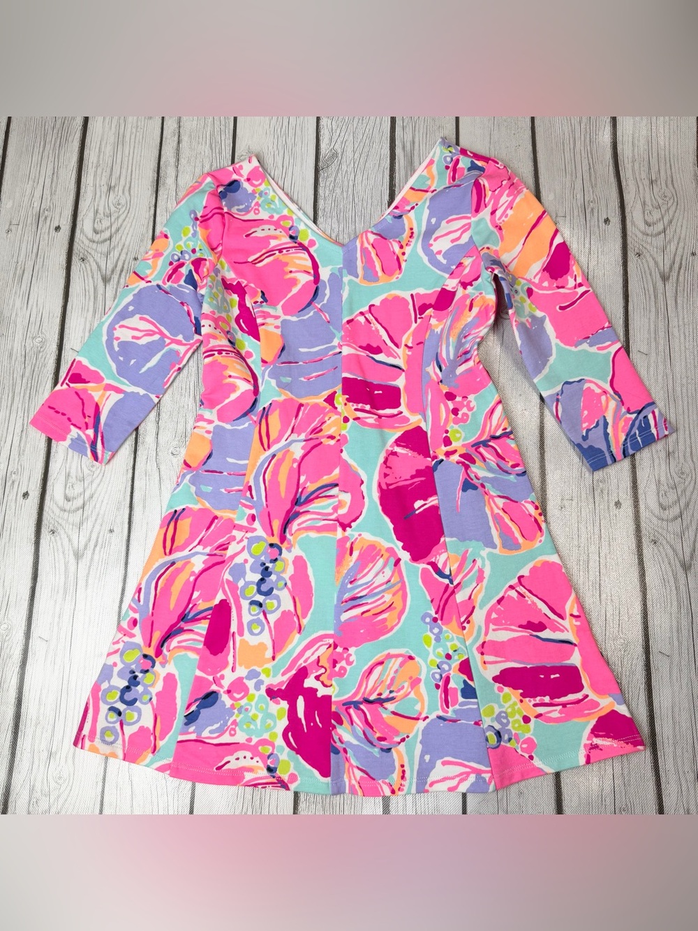 Lilly Pulitzer Girls L 8-10 Jam Out Colorful Fit & Flare 3/4 Sleeve Amelia Dress